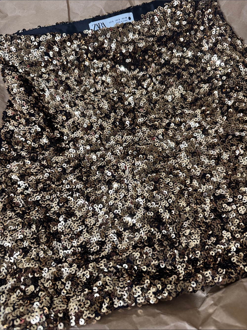 Zara Metallic Gold Sequin Mini Skirt Sz S